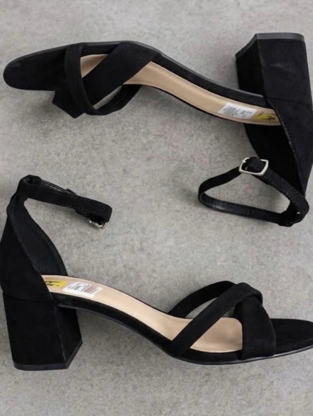 Classic Black 2.25" Block Heel Sandals with Ankle Strap. Size 9